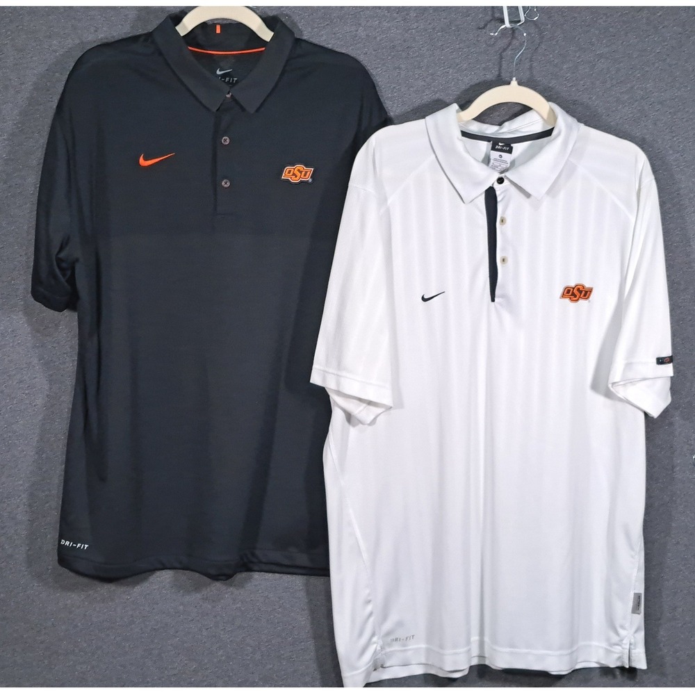Nike Mens Oklahoma State OSU Dri-FIT Polo Shirt Bundle Black White 2 Pack